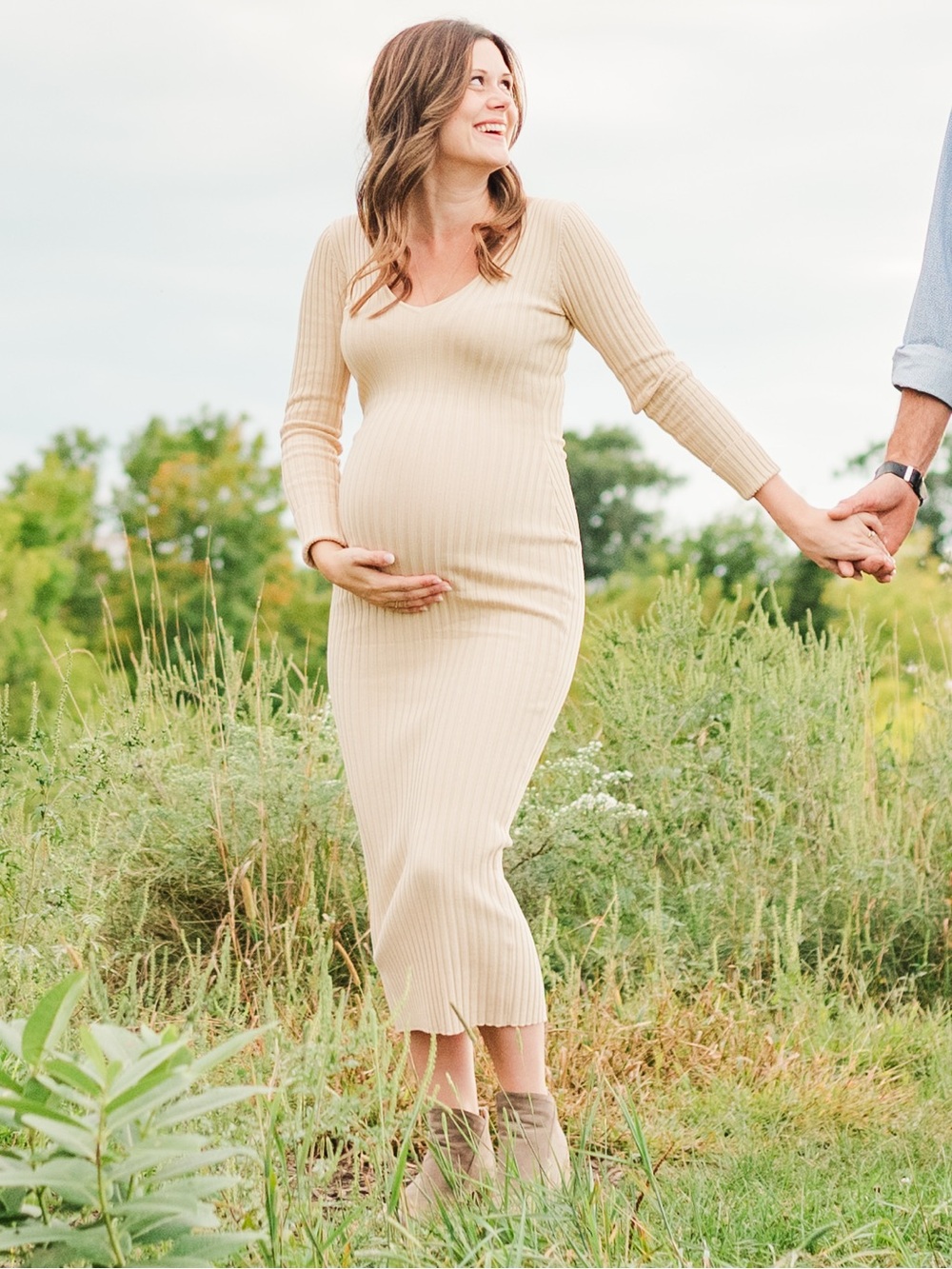PinkBlush Ribbed Long Sleeve Maternity Sweater Midi Dress